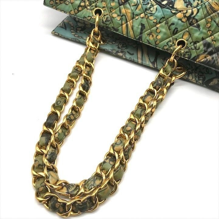 CHANEL 24K Vintage Large Tote Floral Graffiti Shoulder Bag Chain 1993