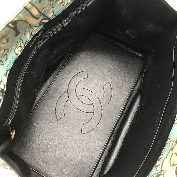 CHANEL 24K Vintage Large Tote Floral Graffiti Shoulder Bag Chain 1993