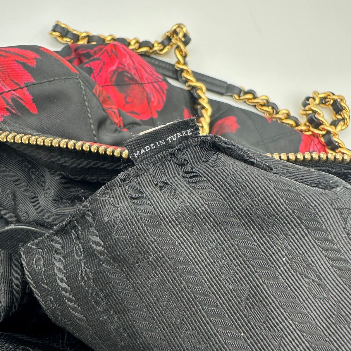 Prada Quilted Chain Shoulder Bag Rose Pattern Black — view 13