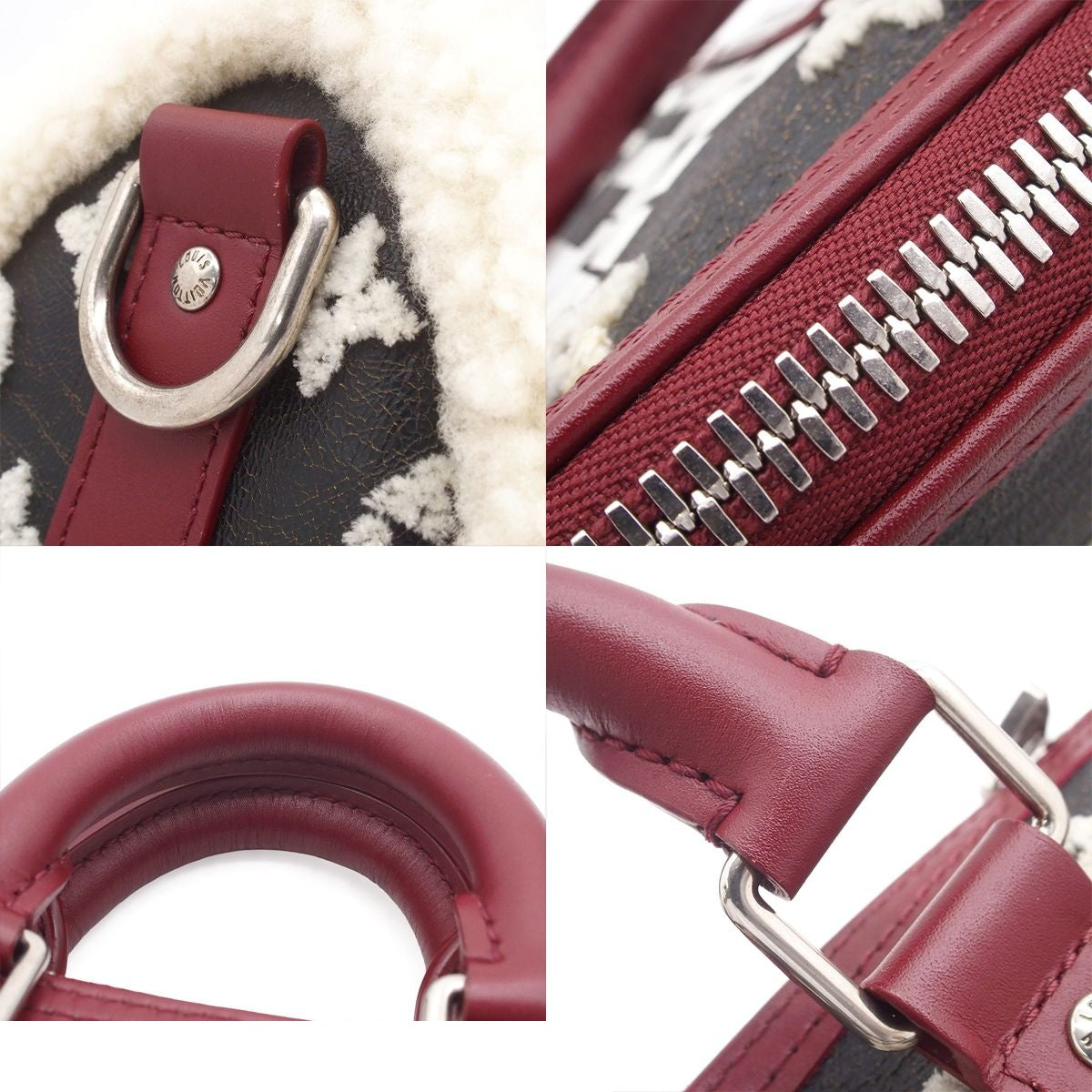 Louis Vuitton Keepall Bandouliere 25 Noir Blanc Rouge Fonce Leather Monogram — view 8
