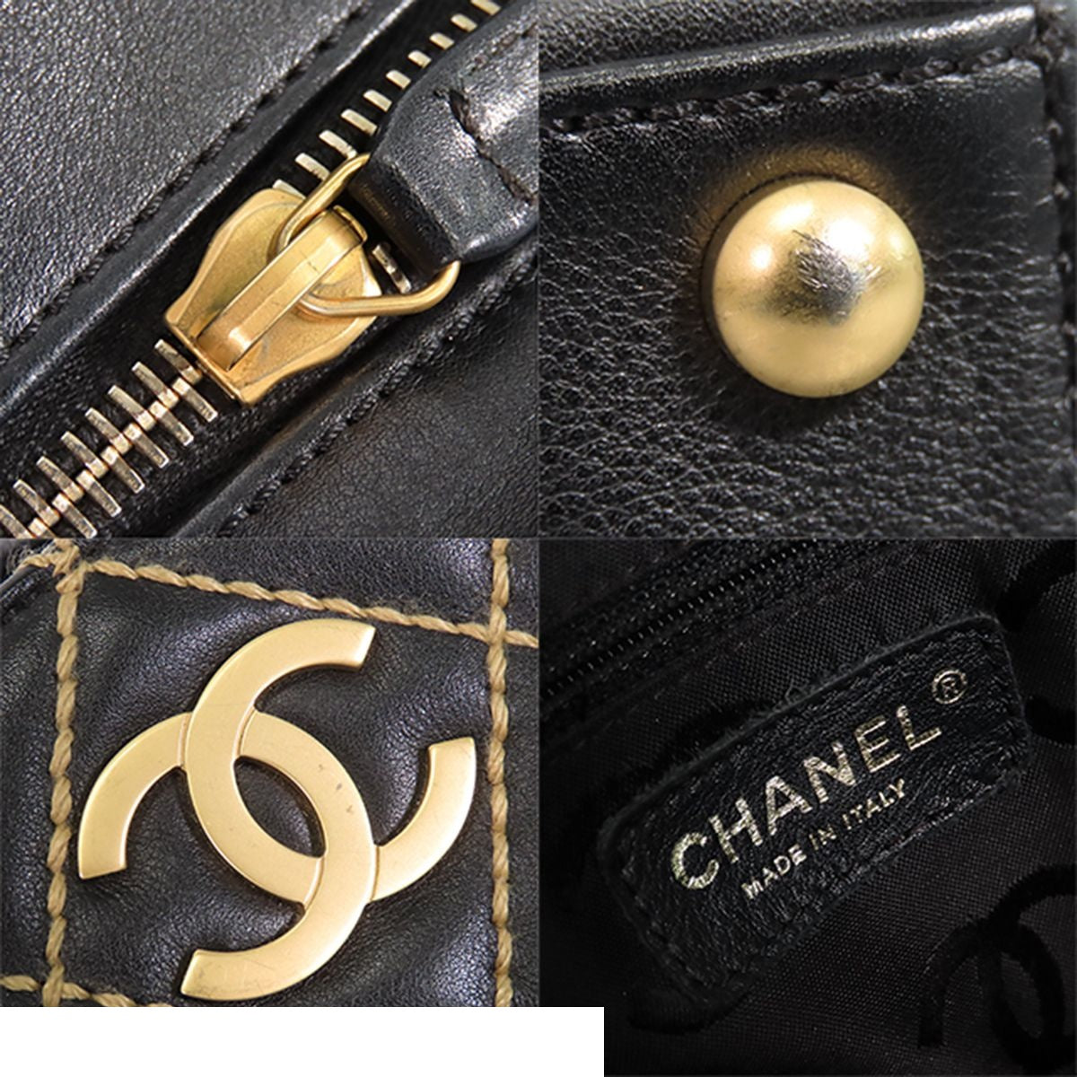 Chanel Wild Stitch Tote Bag Black Gold Leather CC Logo — view 8