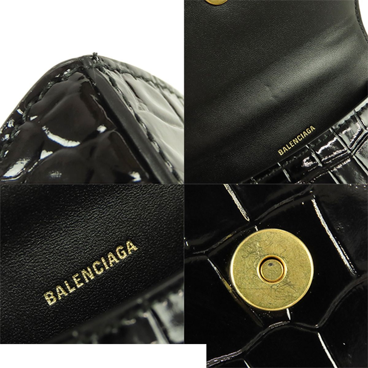 Balenciaga Hour Glass XS Black Leather 2-Way Embossed Shoulder Bag — view 8