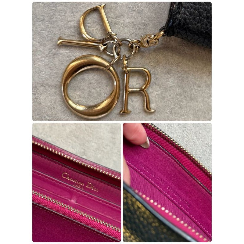Christian Dior Iss Imo Round Zipper Long Wallet Zip Logo Charm Black Pink — view 9