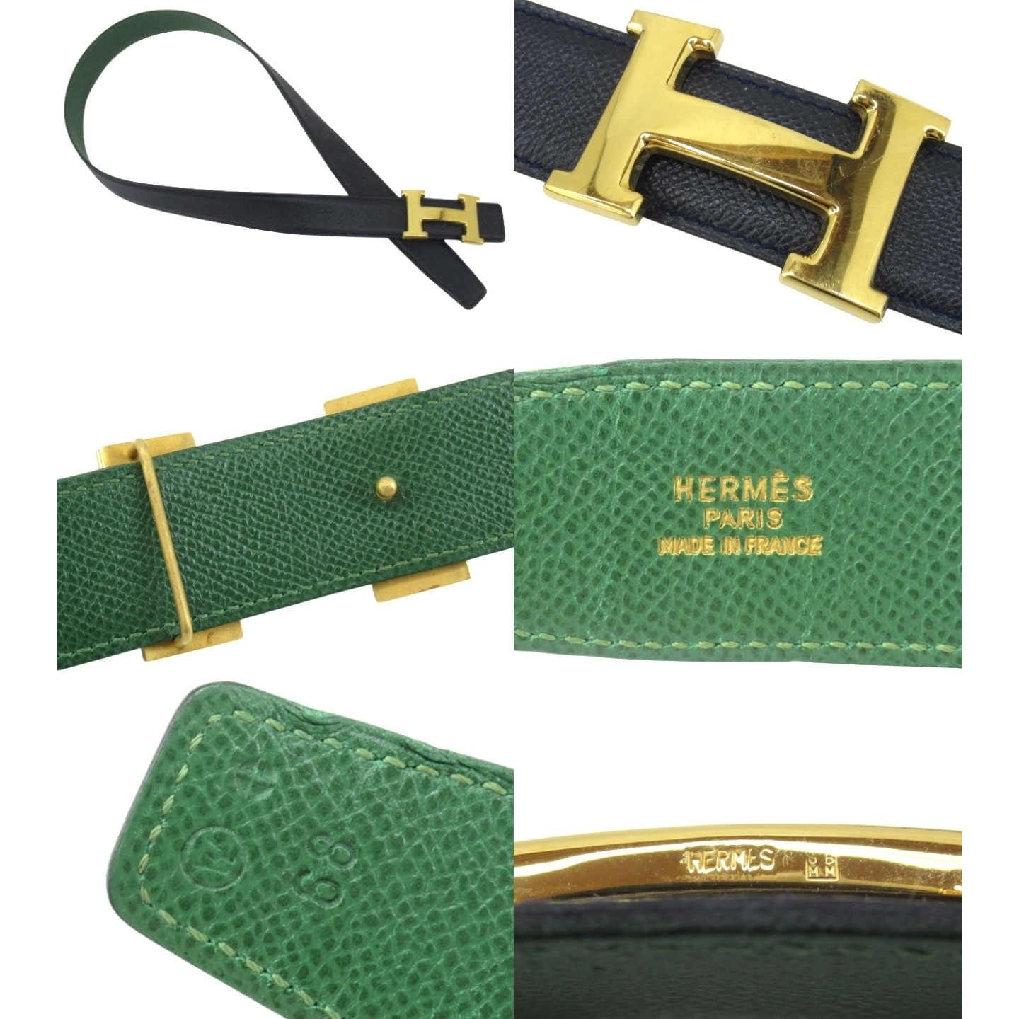 Hermes Constance H Logo Green Leather Belt