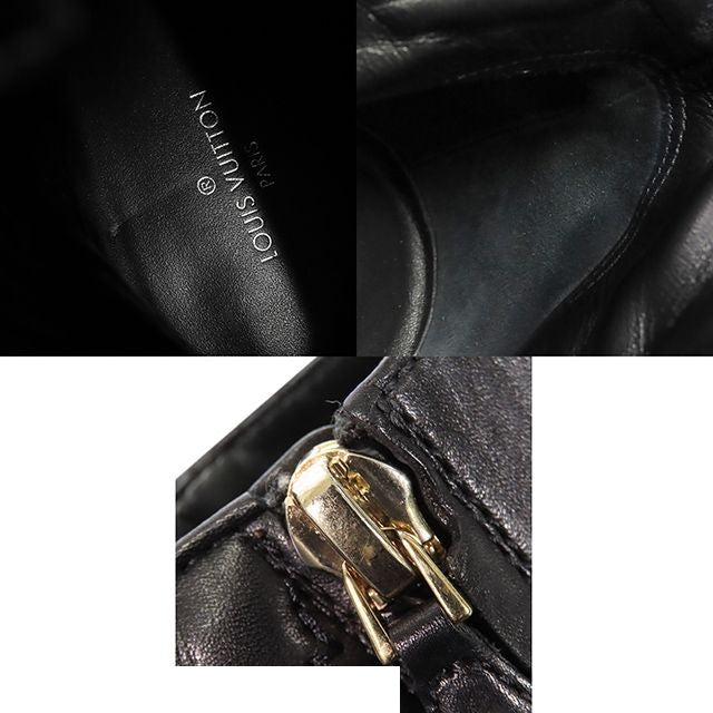 Louis Vuitton Boots Black Leather Monogram Flower Chunky Heel Side Zip — view 8