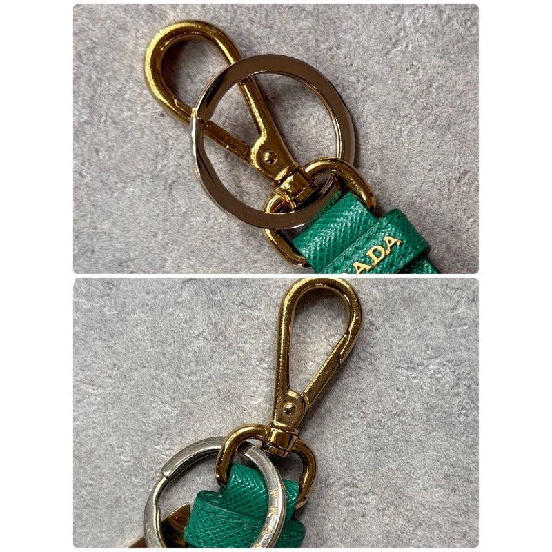Prada Triangle Logo Plate Key Ring Holder Saffiano Leather 1 Pp142 Green — view 8