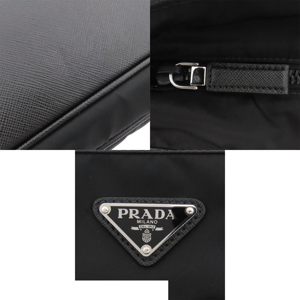 Prada Tote Black Silver Tessuto Leather Triangle Logo 2-Way Handbag — view 8