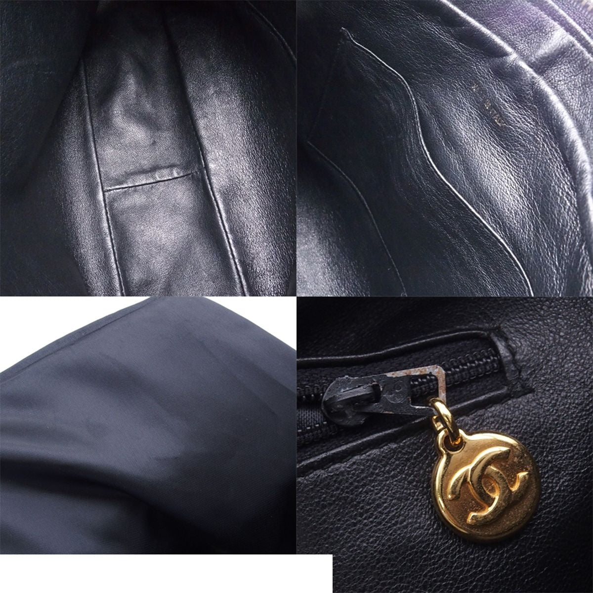 Chanel Chain Shoulder Bag Quilted CC Logo Fringe Vintage Black Gold Lambskin — view 8