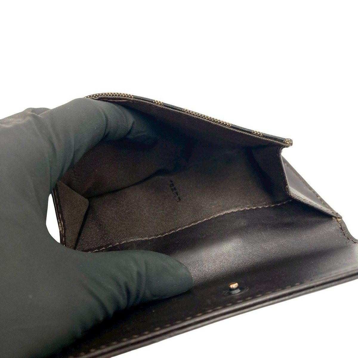 Fendi Zucca FF Pattern Canvas Leather Bifold Wallet Mini Card Case Brown Black — view 10