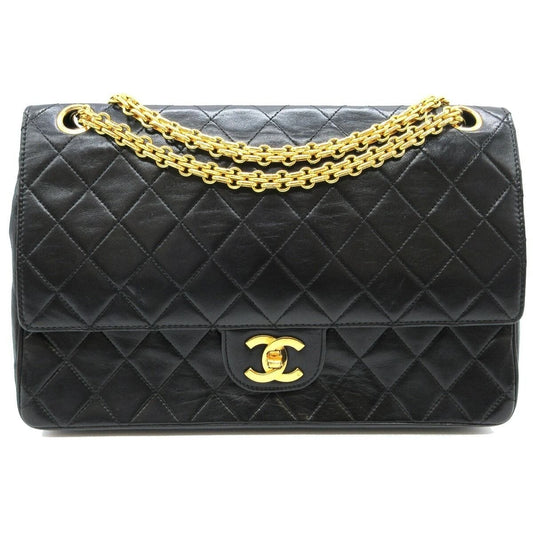 CHANEL Vintage Classic Double Flap Bag Lambskin Chain Shoulder Purse