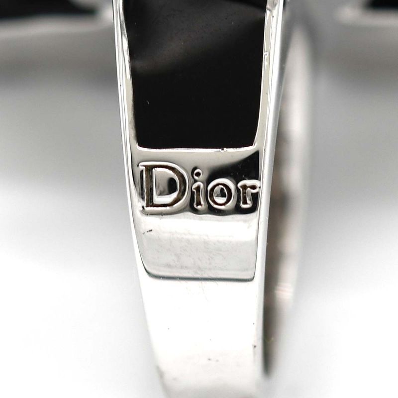 Christian DIOR Ring Rhinestone Ribbon #11.5 Black Silver Color Approx 33.6g