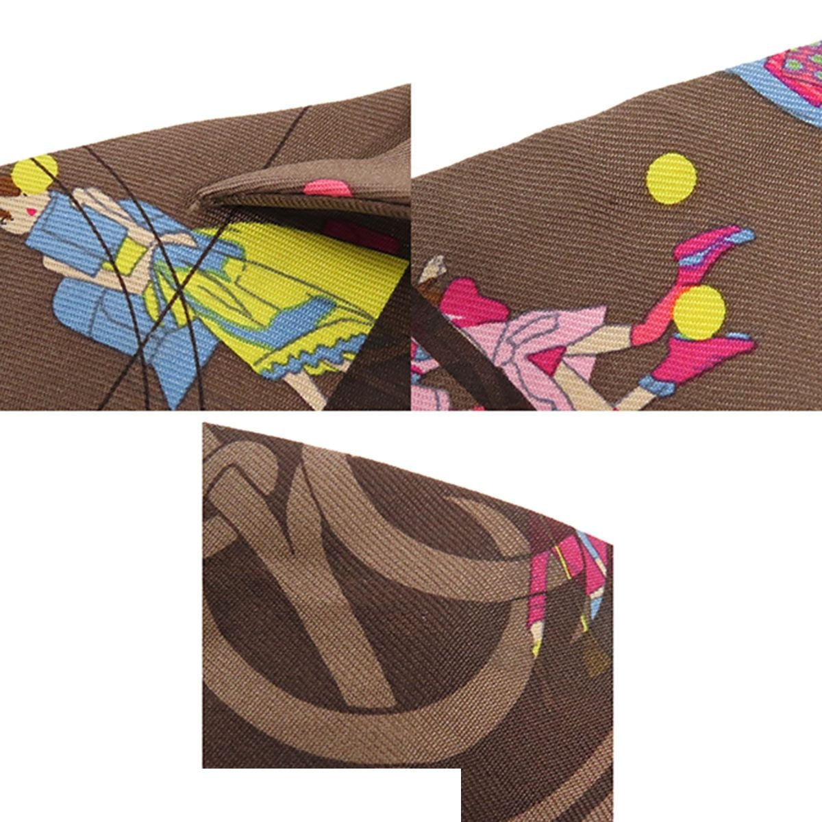 Hermes Twilly Brown Multicolor Silk Ex-Libris Parisienne Scarf — view 8