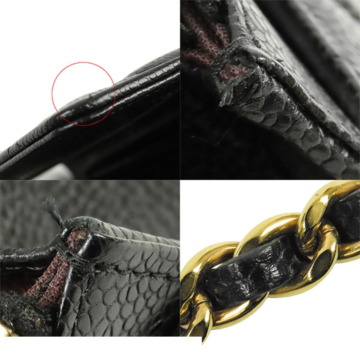 Chanel Chain Wallet Black Gold Caviar Leather Quilted CC Logo Pochette — view 8
