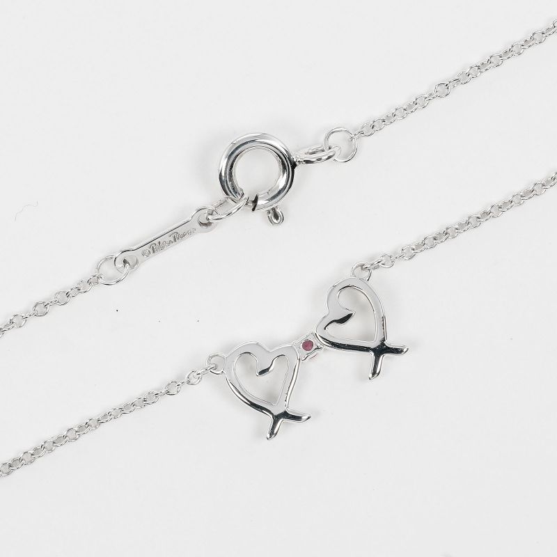 Tiffany & Co Double Rubbing Heart 925 Silver And Pink Sapphire Ladies 1.38g