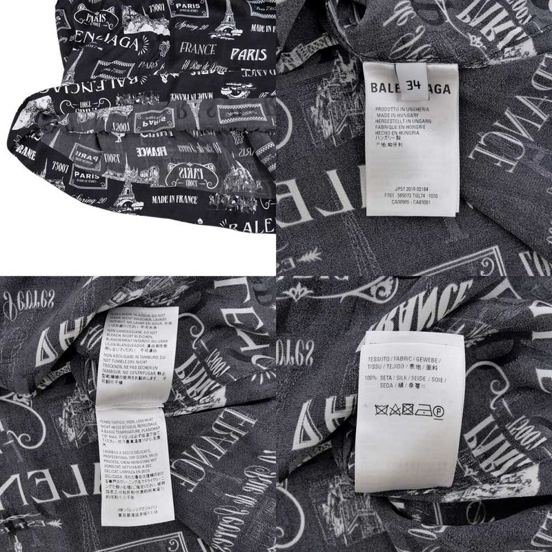 Balenciaga Blouse All Over Pattern 34 Sizes Black White Silk Long
