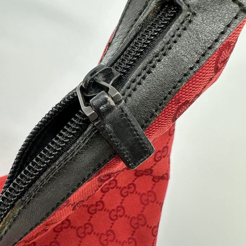 Gucci 000-0531 Shoulder Bag Handbag GG Canvas Bamboo Red Black Women