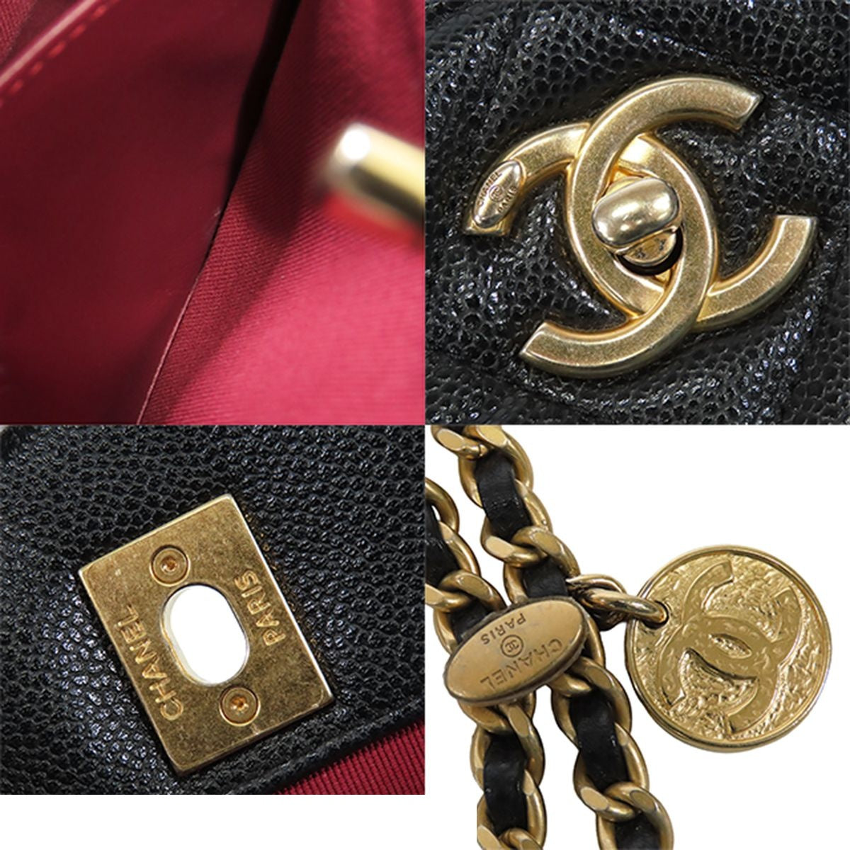 Chanel Shopping Black Gold Caviar Leather Small Chain Quilted Shoulder Bag — view 8