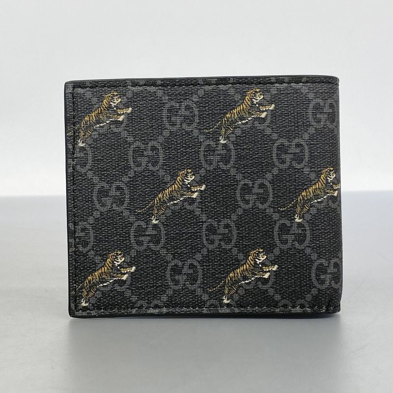 Gucci Wallet GG Supreme 575132 PVC Gray Black Silver Hardware Men's