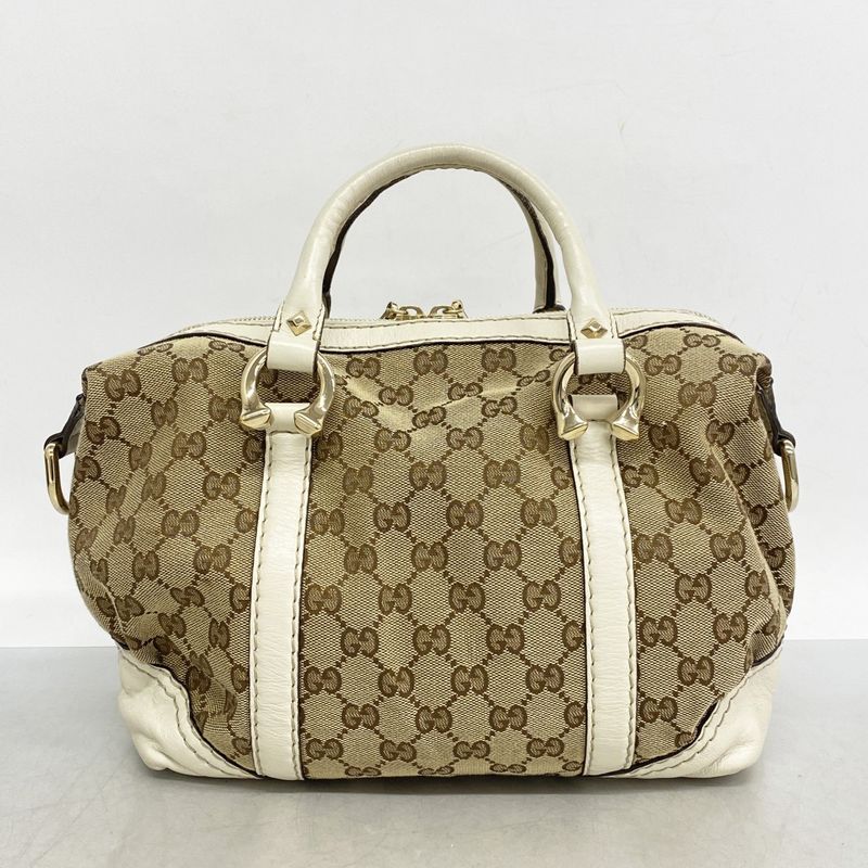 Gucci Handbag GG Canvas 189893 Canvas Brown White Chien Pan Gold Hardware Women