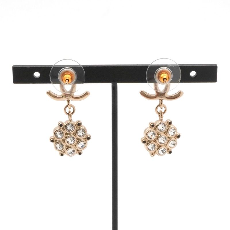 Chanel Earrings Earring Black Gold Coco Mark Rhinestone Lame