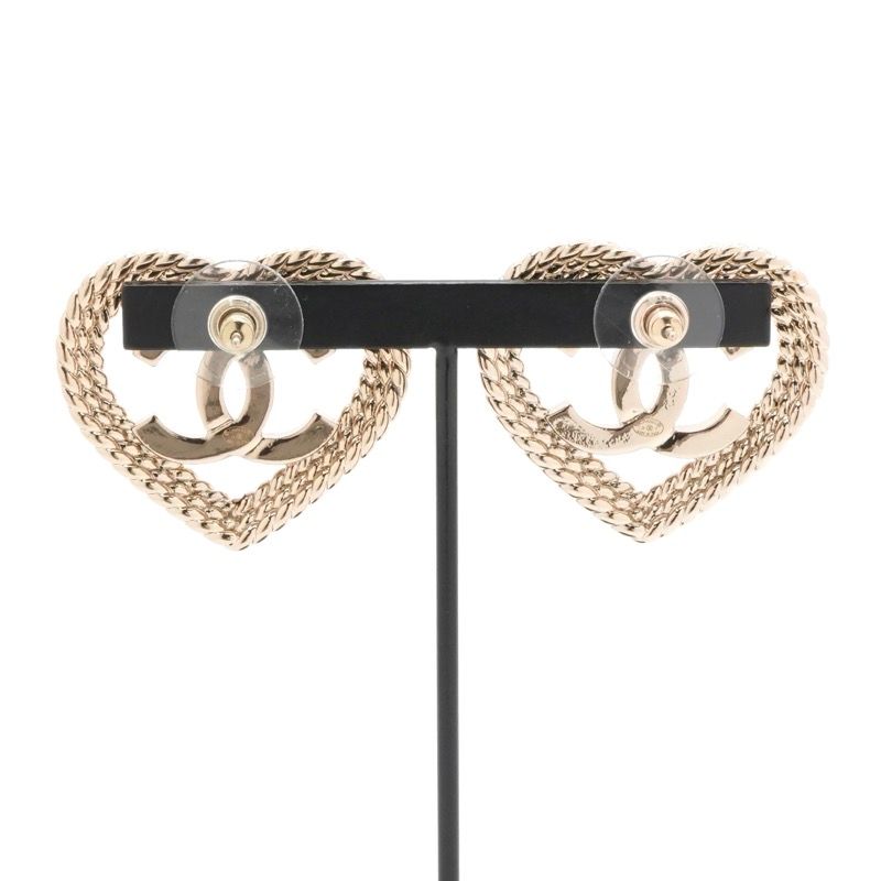 Chanel Earrings Earring Gold Coco Mark Heart Rhinestone