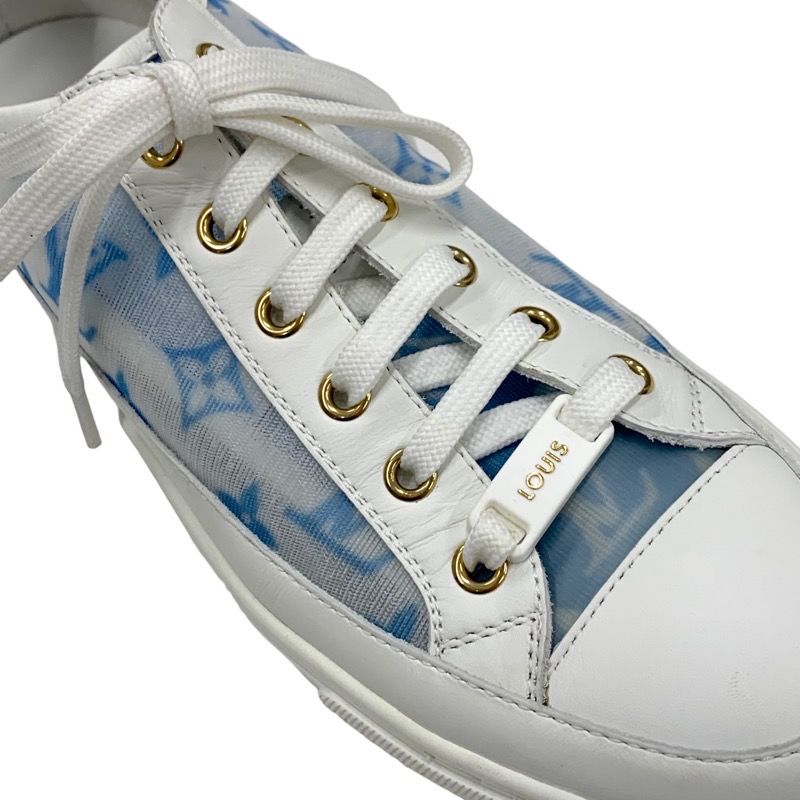 Louis Vuitton Stellar Line Monogram Sneakers Shoes Mesh Leather White Blue Logo