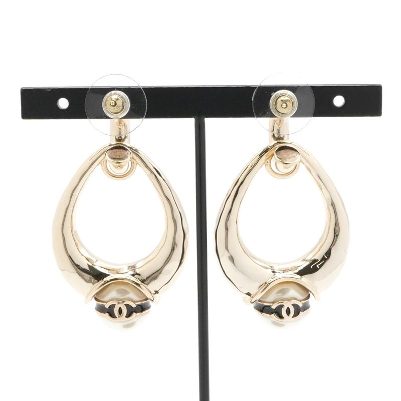 Chanel Earrings Earring Gold Coco Mark Pearl