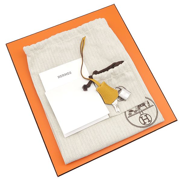 Hermes Handbag Birkin 25 Togo Jeanne Ambre Silver Hardware Yellow Engraved B