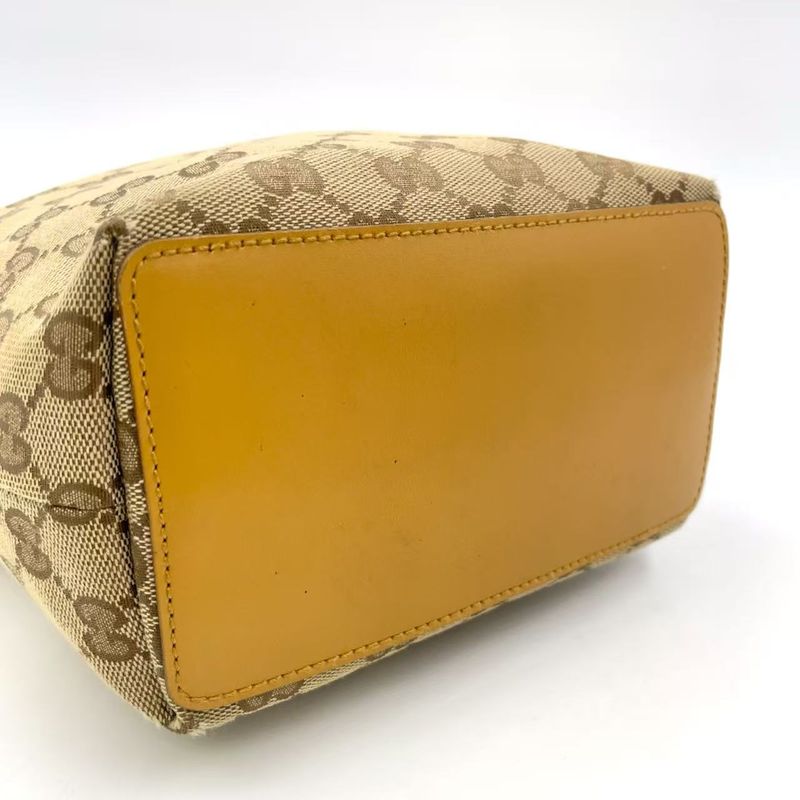 Gucci GG Pattern Canvas Brown Tote Bag Gold 002-1099