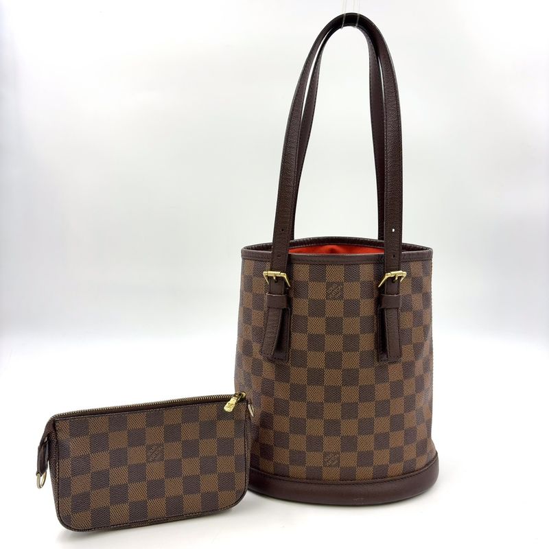 Louis Vuitton Marais Damier Ebene Damier Ebene Leather × PVC Brown Tote Bag