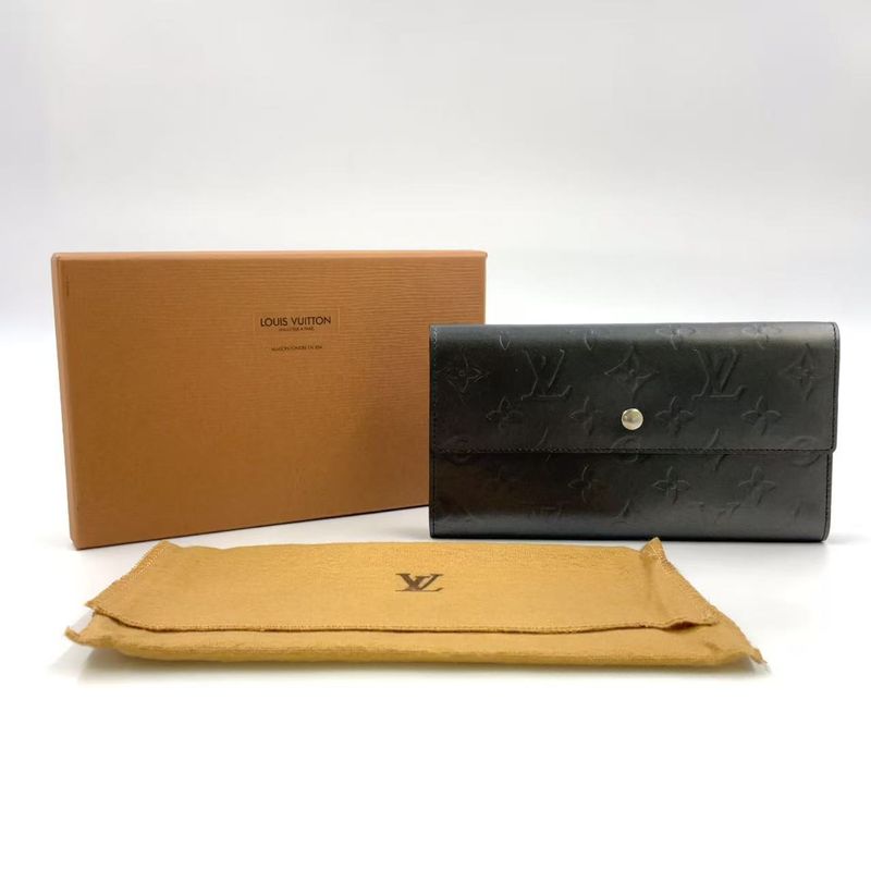 Louis Vuitton Portefeuille Sarah Monogram Matte Long Wallet Leather Dark Gray