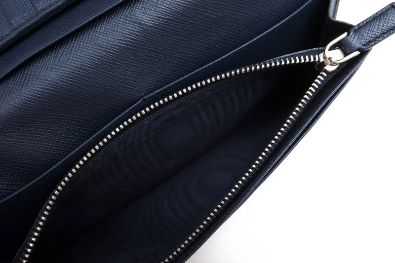 Prada Long Wallet Men Leather Genuine Leather Navy Blue 2mv836 Portafverticale