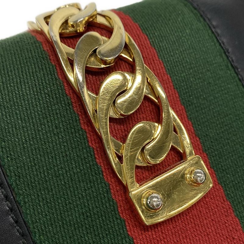 Gucci Shoulder Bag Sylvie Mini 431666 Dark Navy Green And Red Chain Shoulder