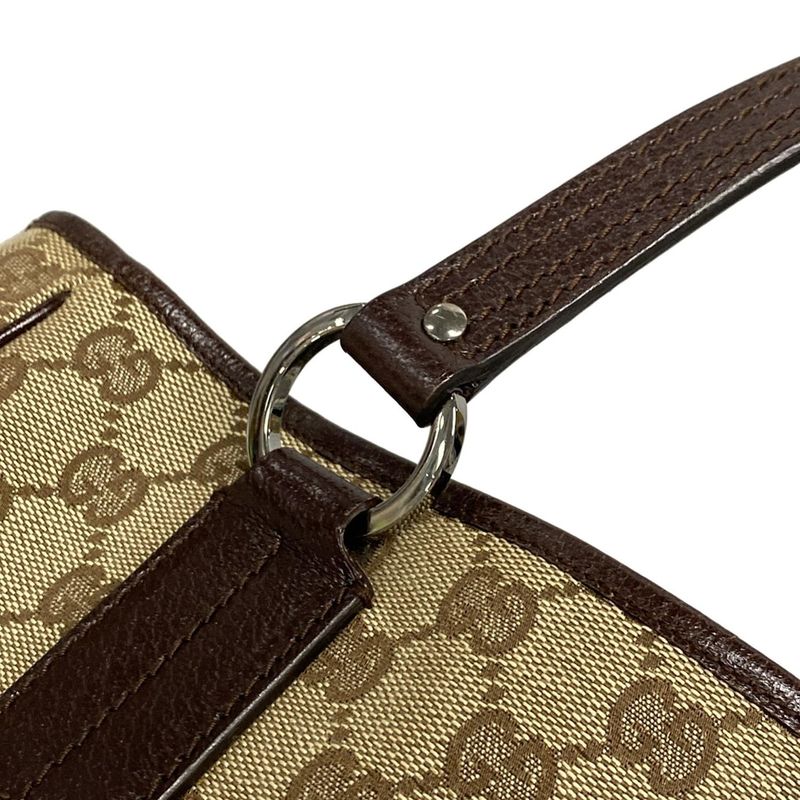 Gucci Tote Bag GG Pattern 113019 Beige And Dark Brown Leather