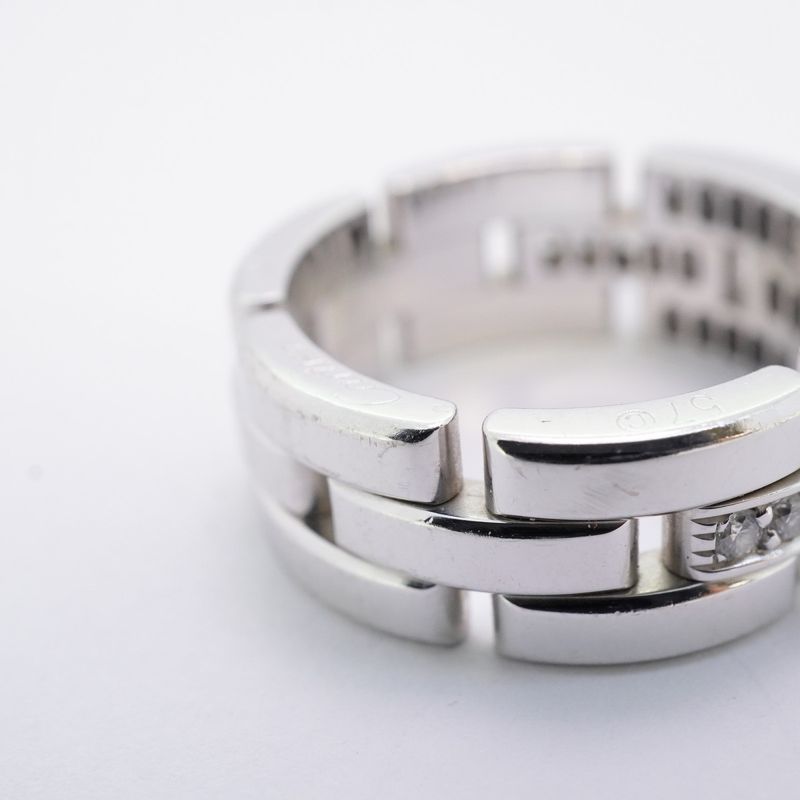 Cartier Ring Mayon Panthère 18K White Gold White Togo Old Diamond #57 Men Women