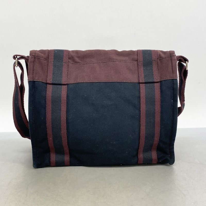 Hermes Shoulder Bag Fourre Tout Bassus PM Canvas Black Bordeaux Silver Hardware