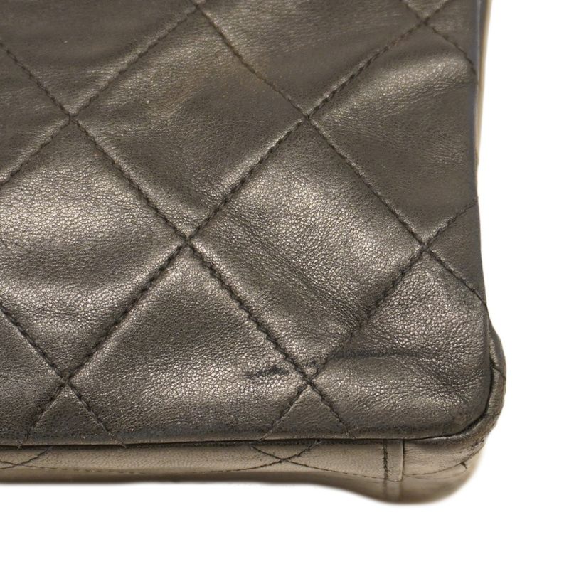 Chanel Shoulder Bag Deka Matelasse Lambskin Black Gold Hardware Women