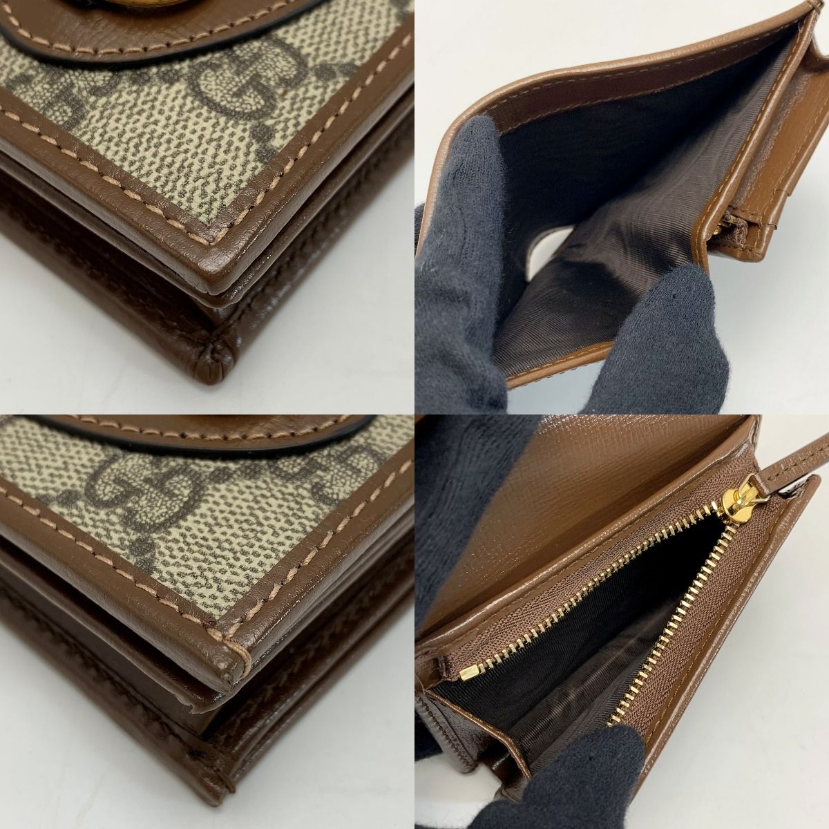 Gucci Bifold Wallet GG Supreme 621887 Brown Leather Gold Hardware