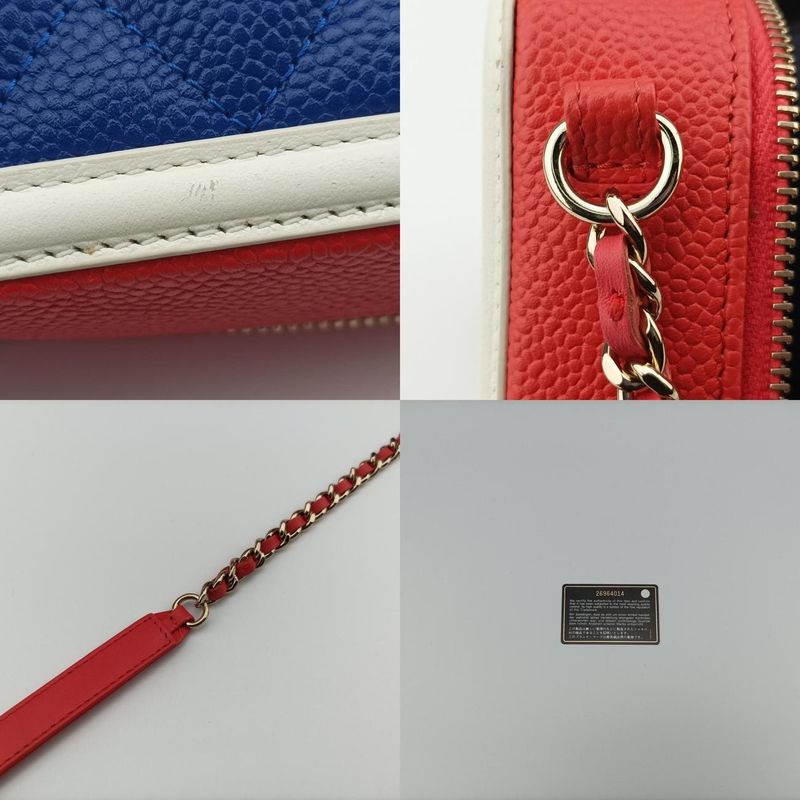 Chanel Filigree Vanity Case Top Handle Red And Blue And White Caviar Skin