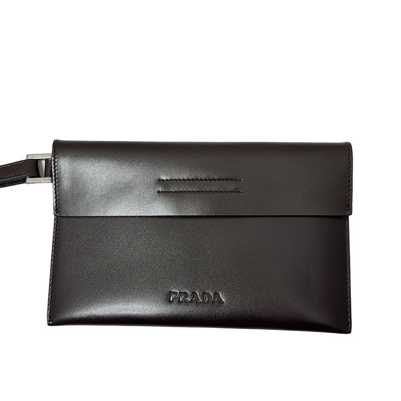 Prada Tote Bag - B9027 Dark Brown Leather Tag Leather