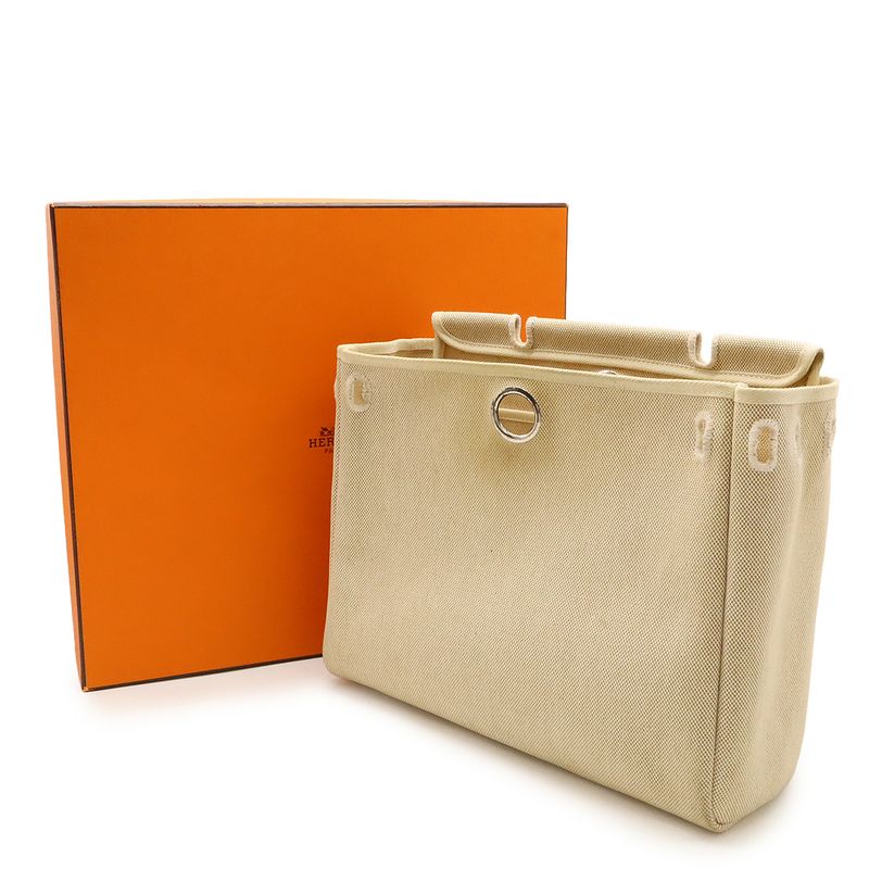 Hermes Herbag PM Handbag 2WAY Shoulder Bag Toile Ashe Toile Offiche Leather