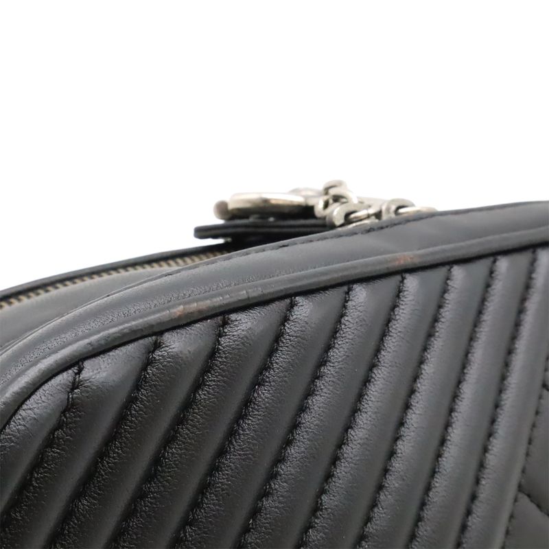 Chanel Coco Boy Matelasse Chain Shoulder Bag Pochette Calfskin Leather Black