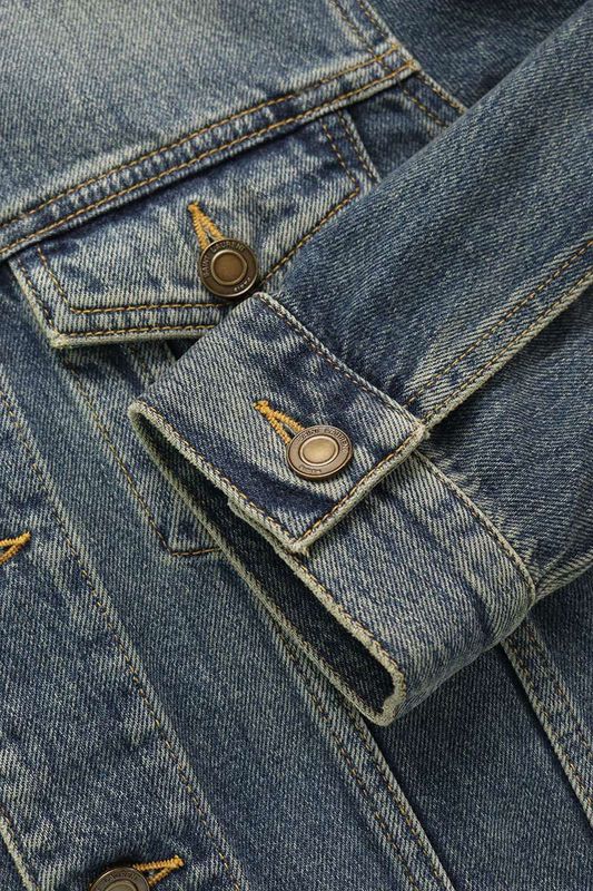 Saint Laurent Paris 551849 Yx868 Collar Leather Cutout Washed Denim Jacket