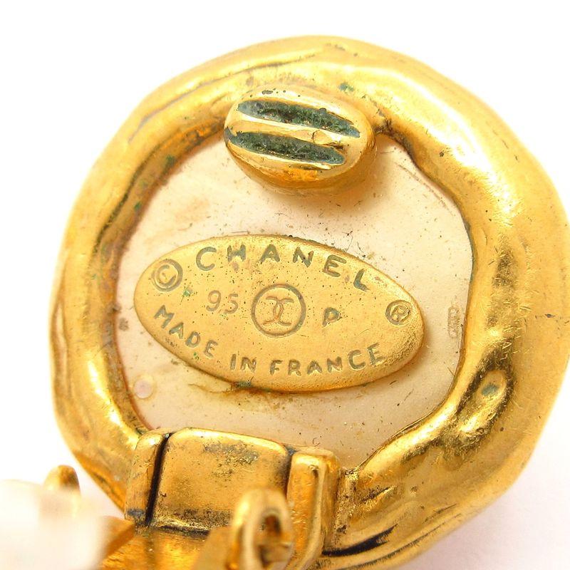 Chanel Earrings - Ivory And Gold Coco Mark