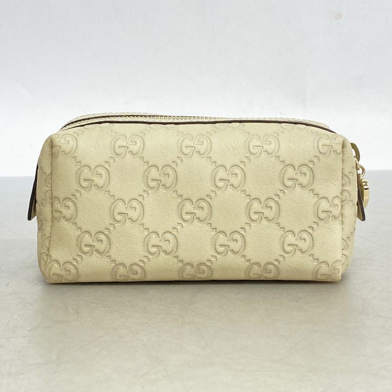 Gucci Pouch Guccissima 153228 Leather Beige Chien Pan Gold Hardware Women