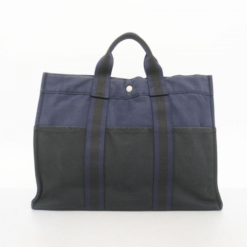 Hermes Tote Bag Fourre Tout MM Canvas Navy Silver Hardware Men Women Unisex
