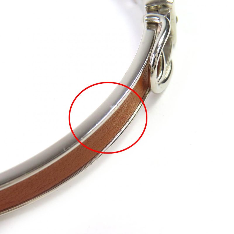 Hermes Santure Silver Hardware Belt Motif Bangle Bracelet Brown