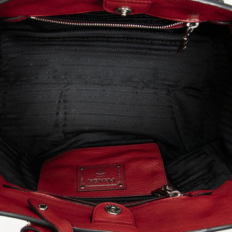 Prada Front Pocket Double Handle Tote Red Vitello Phoenix A