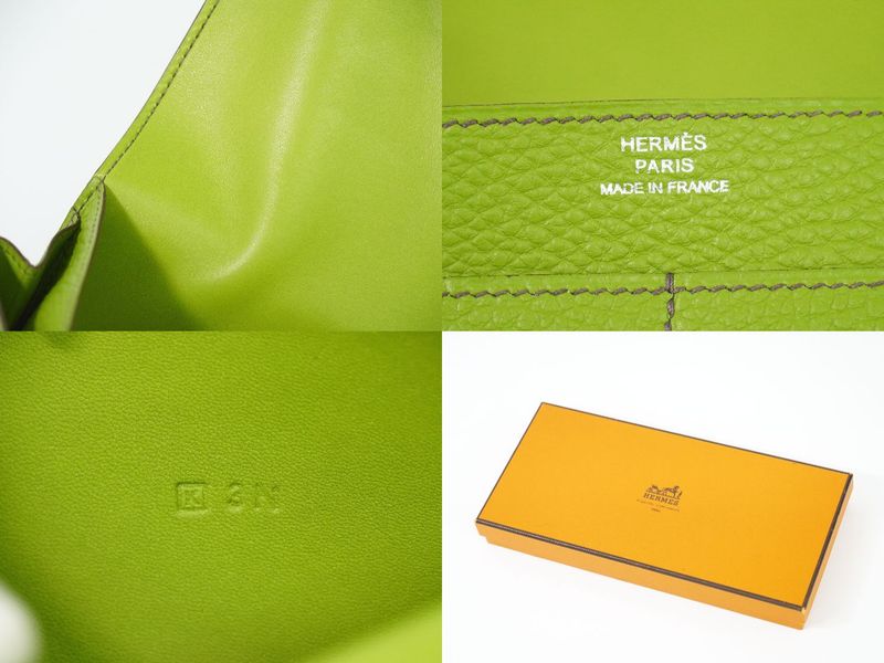 Genuine Hermes Dogon GM Long Wallet Long Wallet □K Engraved 2007 Leather Anise