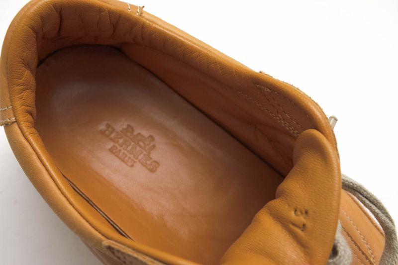 Hermes Shoes Sneakers Shoes Low Cut Ladies Women Leather Genuine Beige Quick H